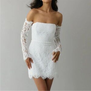 Minford Mini Dress Small Park and Fifth Elegant White Lace Off-Shoulder Dress
